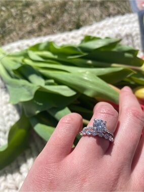 Brilliant Earth Round-Cut Silver 14k Engagement Ring with Matching Wedding Band